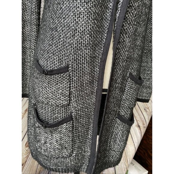 Soft Surroundings‎ Black Marl Open Front Cardigan Sweater Mid Length Pockets S - Picture 2 of 5